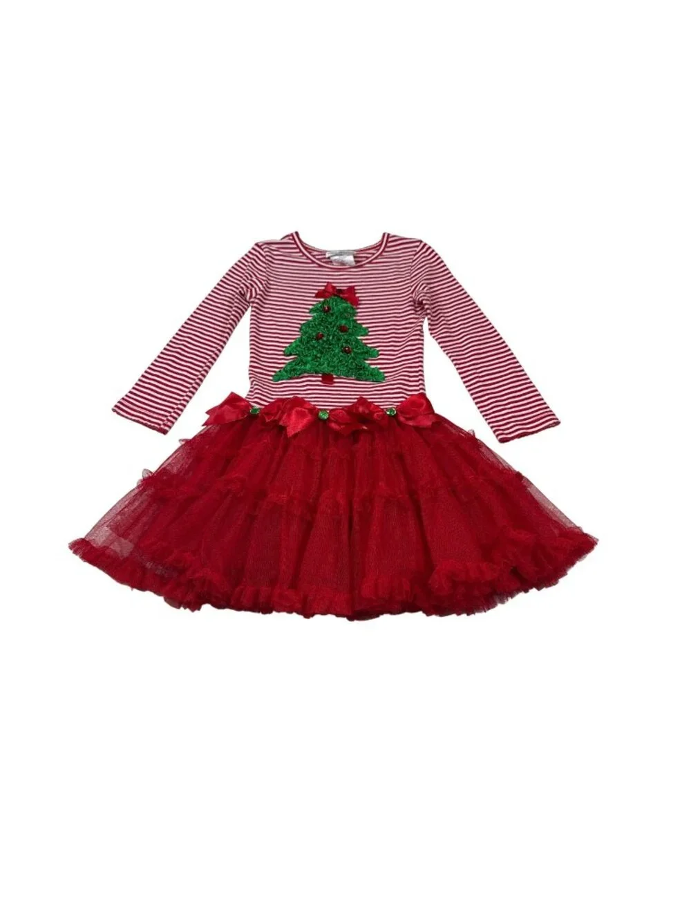 Rare Editions Girls Christmas Dress Size 4 Red Tulle Skirt & Tree (G979)